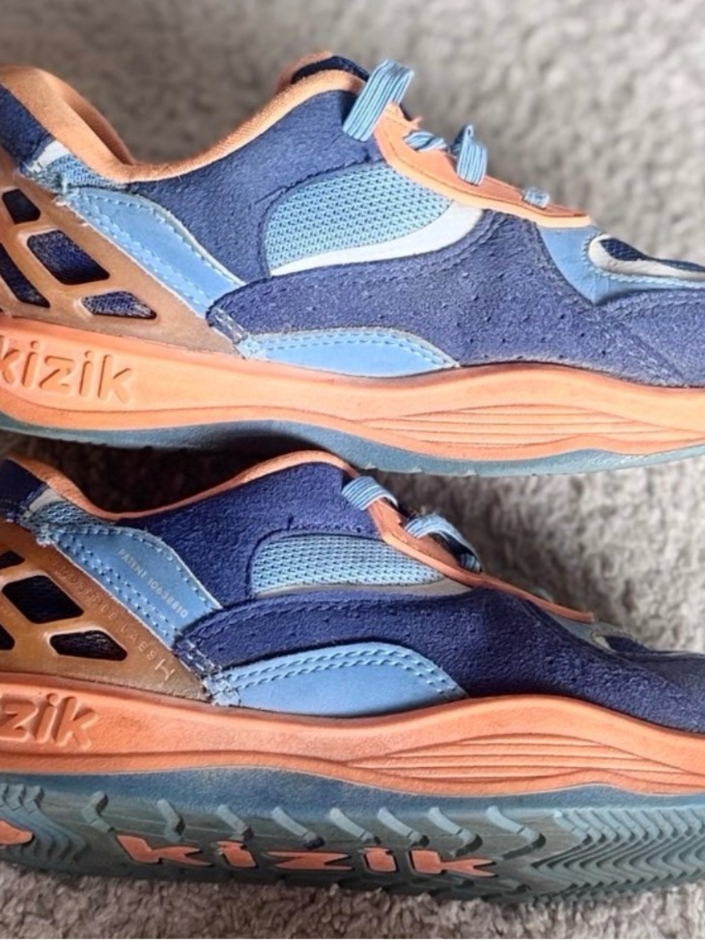 Size 12 boys Kizik Sneakers, Blue and Orange